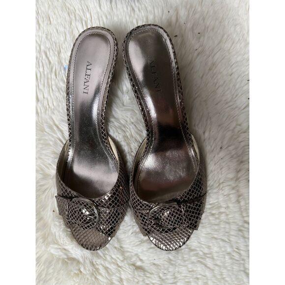 Alfani Snakeskin Print Peep-Toe‎ Mule Sandals Elegant Slip-On Heels - Picture 1 of 5